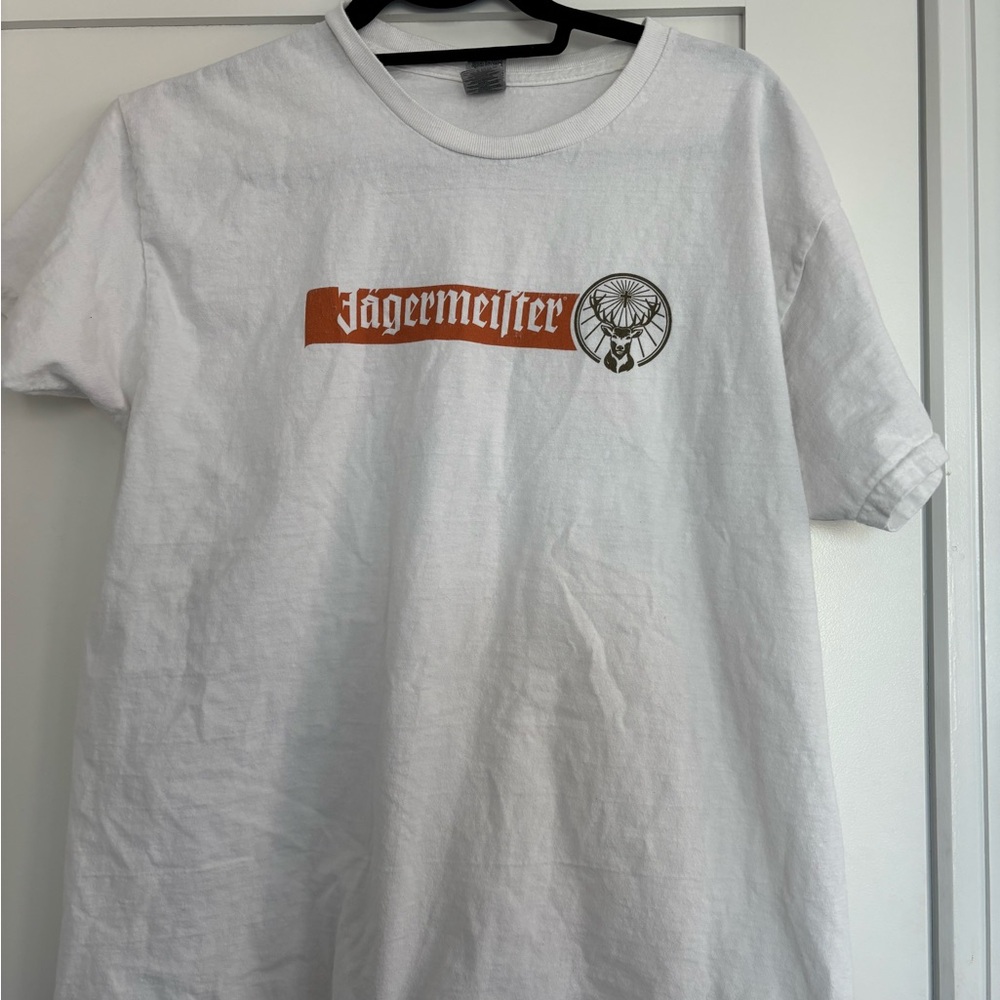 Flyers White Short Sleeve Jägermeister Logo Tee with Orange and Black Print
